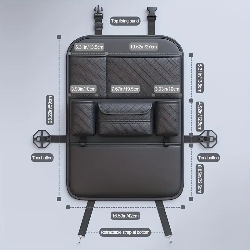 Organizador de asiento trasero de cuero PU premium con porta-pañuelos - Imagen 2
