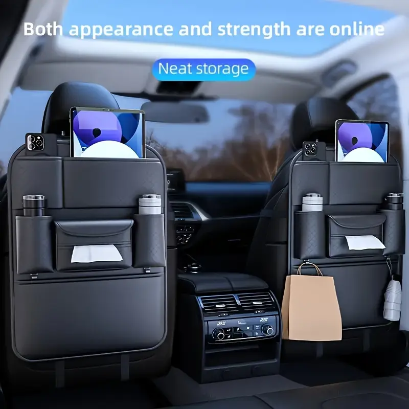 Organizador de asiento trasero de cuero PU premium con porta-pañuelos - Imagen 3