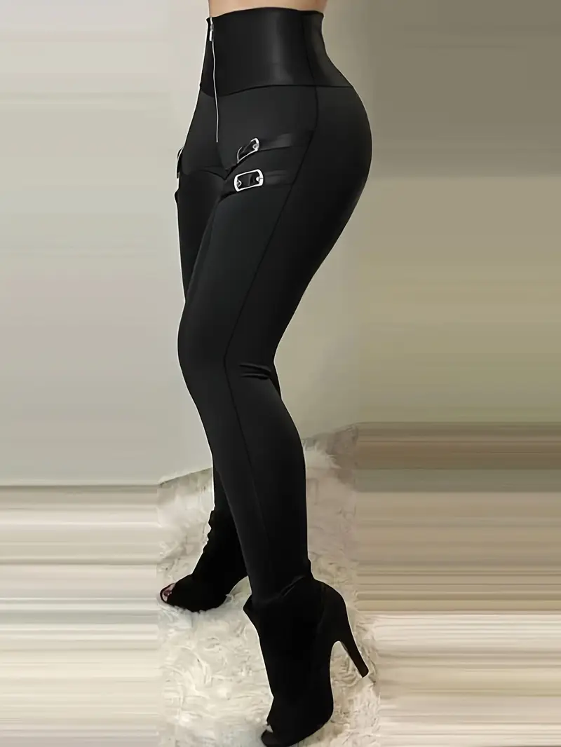Leggings de Cintura Alta Negro con Cremallera – Talla M - Imagen 2