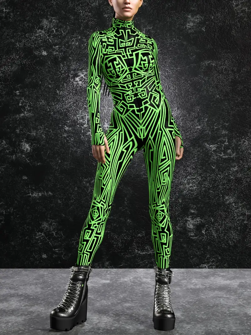 Vestido Neón Gótico Club para Mujer con Cuello Alto