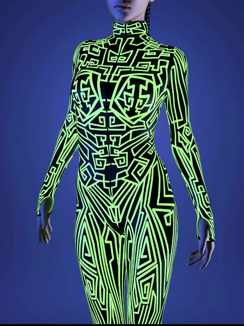 Vestido Neón Gótico Club para Mujer con Cuello Alto - Imagen 2