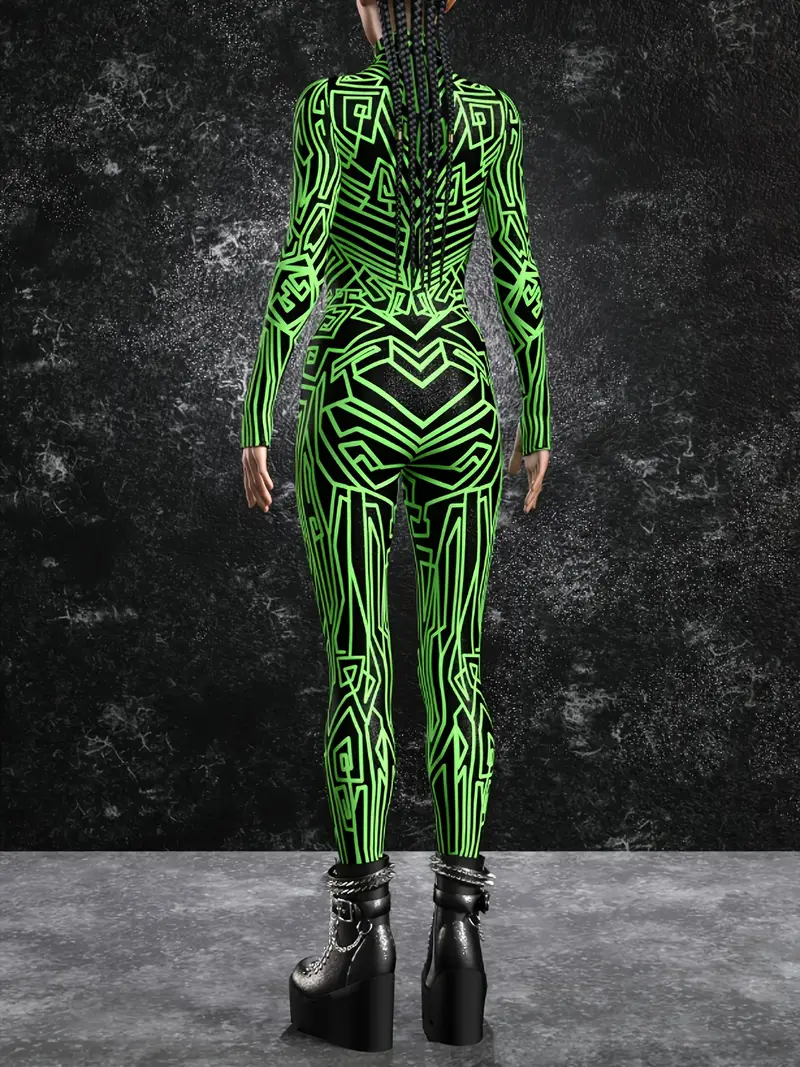 Vestido Neón Gótico Club para Mujer con Cuello Alto - Imagen 3