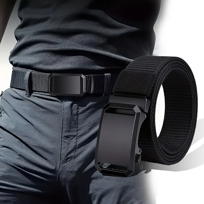 Cinturón de Lona Negro para Hombre con Hebilla Automática.