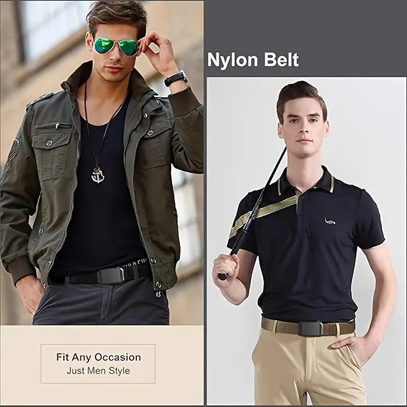 Cinturón de Lona Negro para Hombre con Hebilla Automática. - Imagen 2